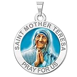 PicturesOnGold.com Santa Madre Teresa Medalla Religiosa en Color 10 K and14 K Amarillo o Blanco, de Oro o Plata de Ley
