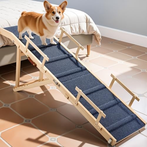 Dog Ramp for Bed with Rails, 64" Long Foldable Pet Ramp for Small...