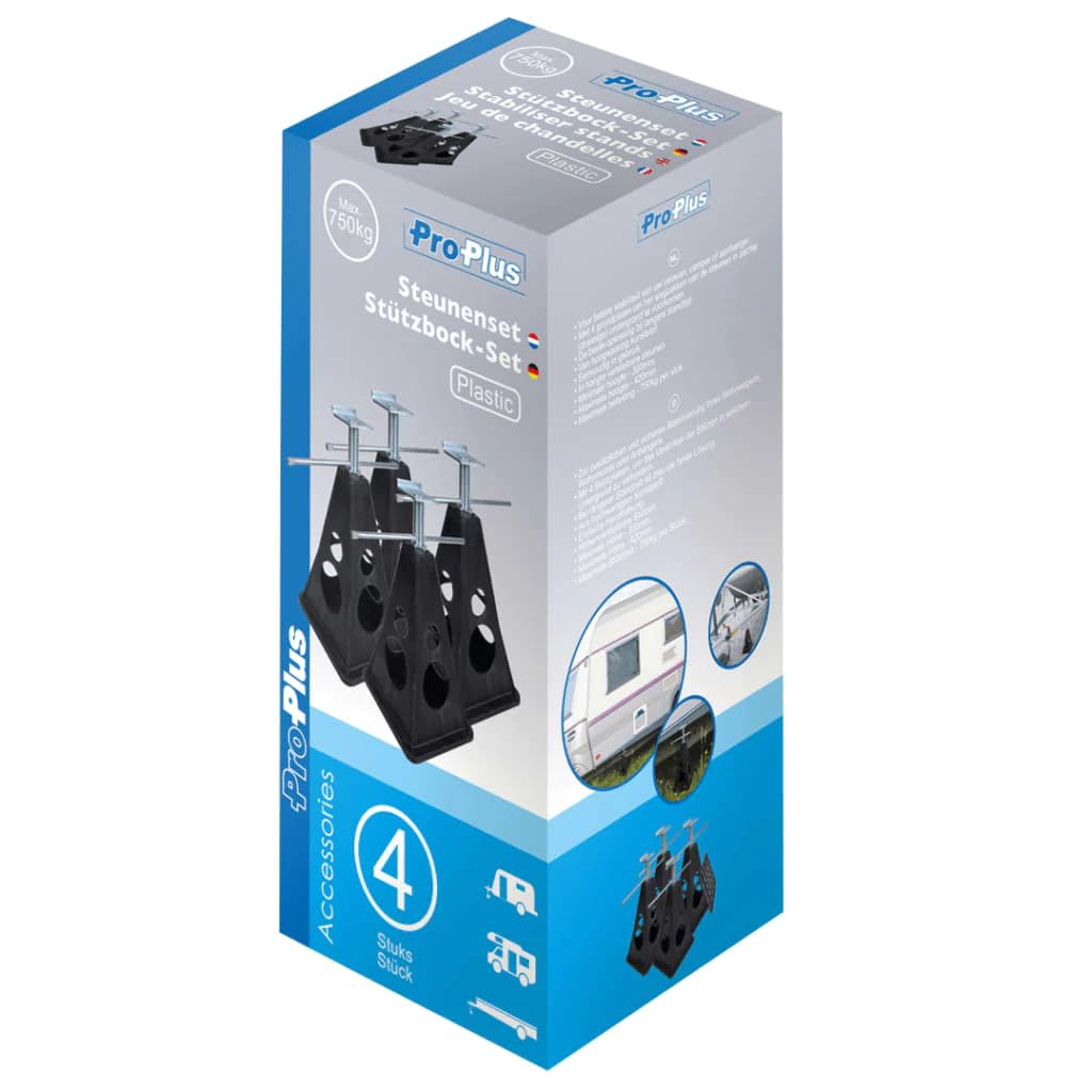 ProPlus Set of 4 Stützböcke 300–420 mm – Für Wohnwagen und Anhänger – Höhenverstellbare Stützen, max. – Schwarz