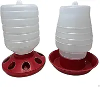 Kit Comedouro Automático 1.5Kg e Bebedouro 2L Pendurável para Galinhas e Aves, Plástico Resistente, Vermelho e Branco