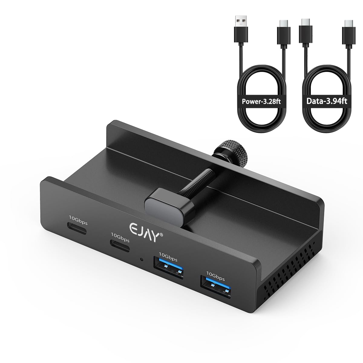 EJAY 4Ports 10Gbps USB-C HUB USB3 2 Clamp USB HUB Splitter Mountable USB-C Adapter with Data Power Cable