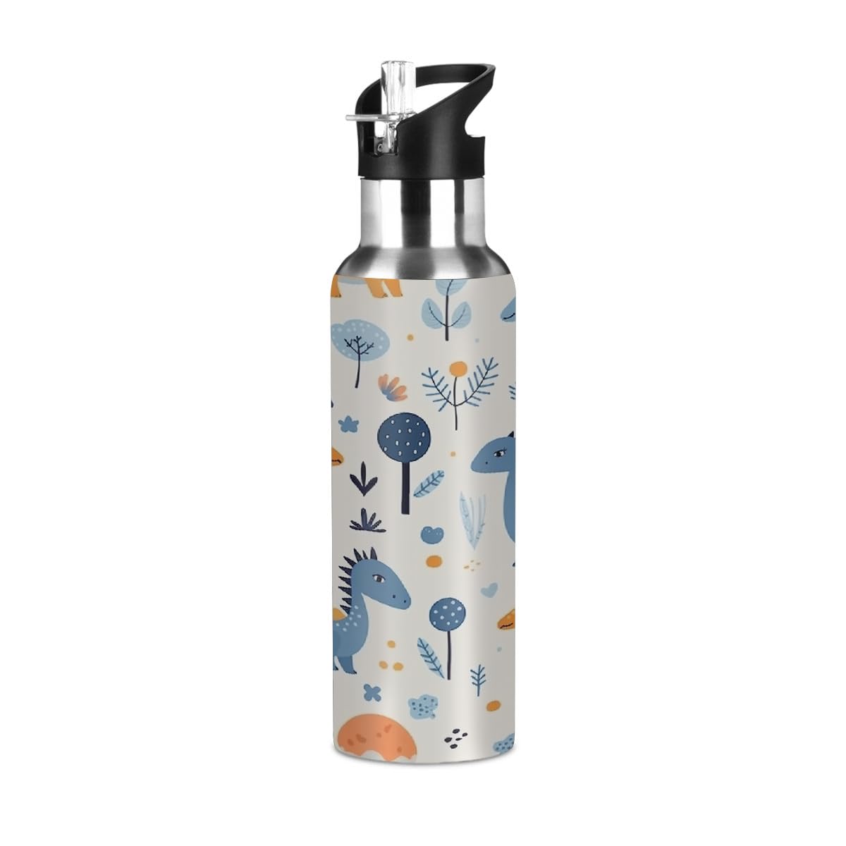 Mexpekil Sports Water Bottle with Straw, Double Wall Insulated Stainless Steel Bottles, Reusable Leakproof Drink Flask for Gym, Work, Travel(Cute Dinosaur) โ image 1