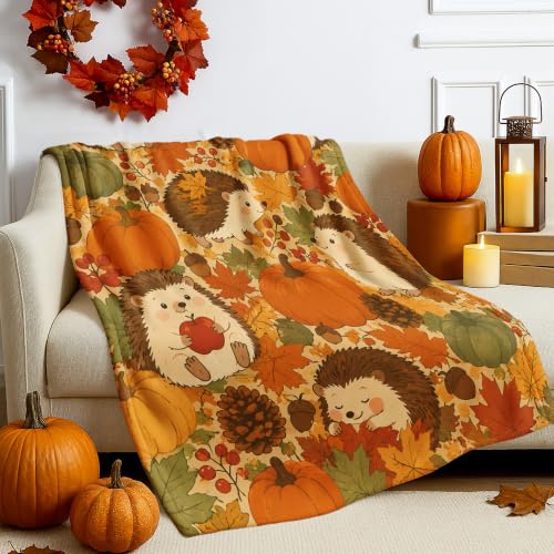 Couverture esthétique motif hérisson orange grand format pour lit