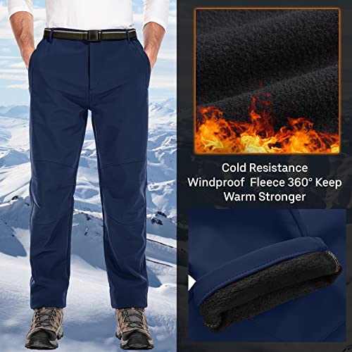 Jessie Kidden Waterproof Pants Mens, Fleece Lined Hiking Climbing Motorcycle Ski Snow Insulated Soft Shell Pants With Belt #5088-Blue,36 #TOP2