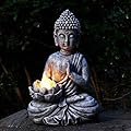 Yiosax Solar Buddha Statue - Outdoor Zen Sculpture With Flickering LED Lotus Light - Waterproof Garden Decor Gift - 11.81 Inch