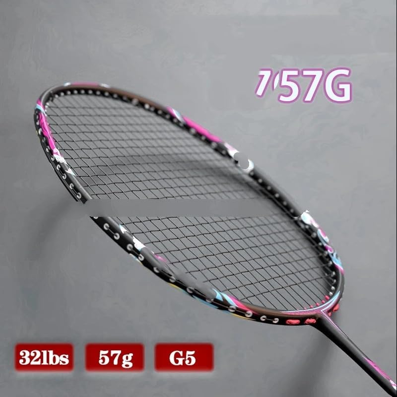Badminton Set Racchetta da Badminton Professionale Leggera in Fibra di Carbonio 57 Grammi, incordata, Racchette 32 libbre con Custodia for Le Corde, Racchetta Speed ​​Sports