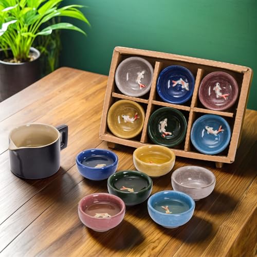 Foraineam 12 Pieces Ceramic Sake Tea Cups, Korean Soju Shot Glasses Sets, 1 oz / 30ml Tiny Sake Cup, Chinese Kungfu Style Teacups Drinkware Handcrafted Tea Accessories with Gift Box Packaging