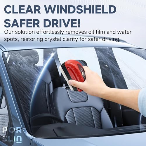 Image of Porslin Car Cleaning Combo Kit with Wax Treated Car Duster and Oil Film Cleaning Brush, Scratch-Free Dust Remover, Foldable Long Handle, Windshield Glass Cleaner for Car, Bike and Home Use