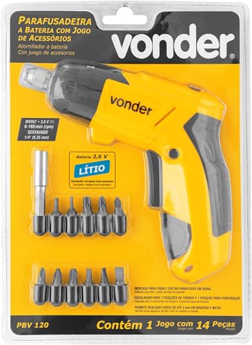 Parafusadeira A Bateria 3,6 V, Carregador Bivolt, Jogo Com 12 Acessórios, Pbv 120, Vonder.
