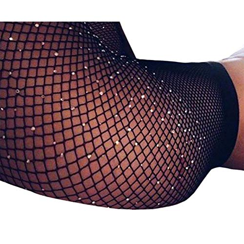 LUCKELF 2 Pairs Sexy High Waist Tights Sparkle Rhinestone Fishnets Party Mesh Stockings3