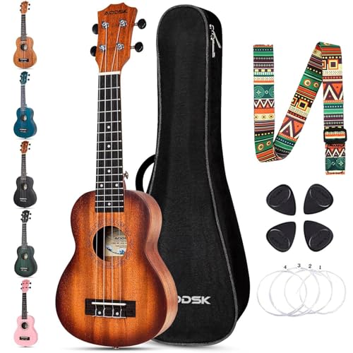 Image of AODSK Soprano Ukulele 21 inchSunburst Beginner Kit-Bag,Strap,Picks&Tuner