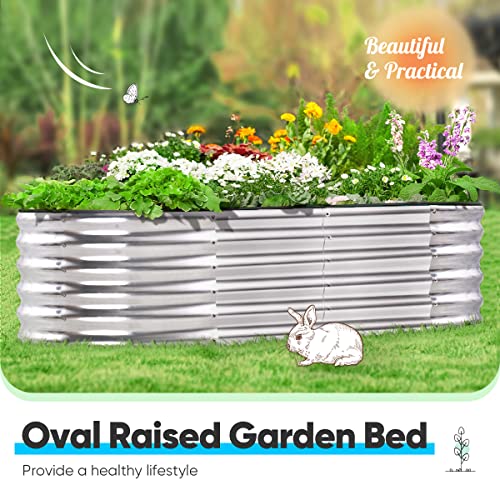 Quictent Galvanized Tall Raised Garden Bed Kit, 6X3X2 Ft Oval Large Planting Box Rubber Strip Edging, For Vegetables Outdoor Double Strengthened By Vertical Bar And Crossbar With Liner (Silver) #TOP1