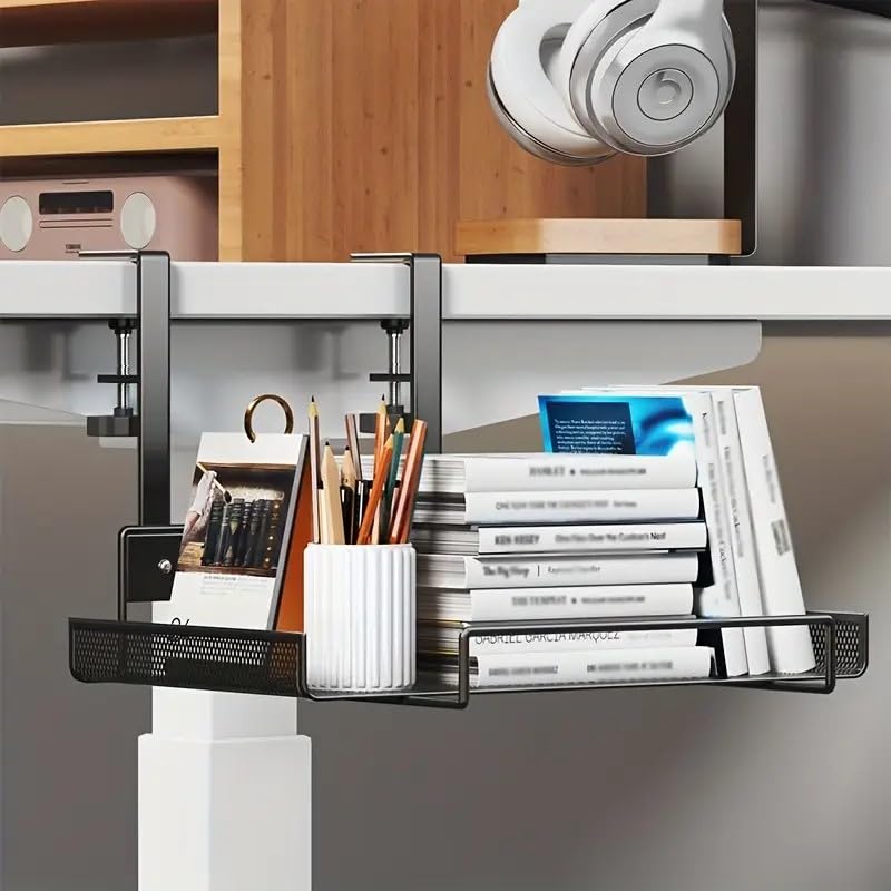 TISANY No-Drill Under Desk Cable Management Tray - Metal Wire Mesh with Mounting Clips, Space-Saving Organizer for Home Office, Bedroom, Living Room - Easy Install Reusable Desk & Drawer Organizer,-picture-13
