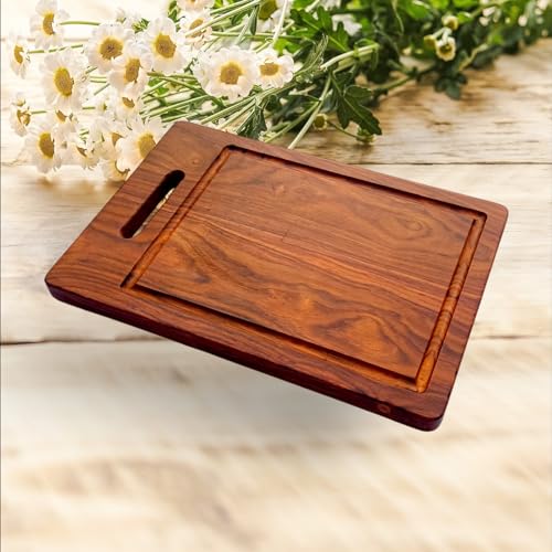 Image of Hutson Sheesham Wood Cutting Board 15 Inch with Handle & Juice Groove - Wooden Chopping Board for Kitchen, Meat, Vegetables, Charcuterie & Serving Board