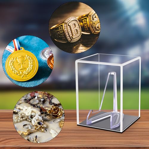 Image of Hooqict Championship Ring Display Case Clear Acrylic Ring Case Display Box UV Protected with Base for Sports Baseball Softball Football Single Ring Coin Holder Stand