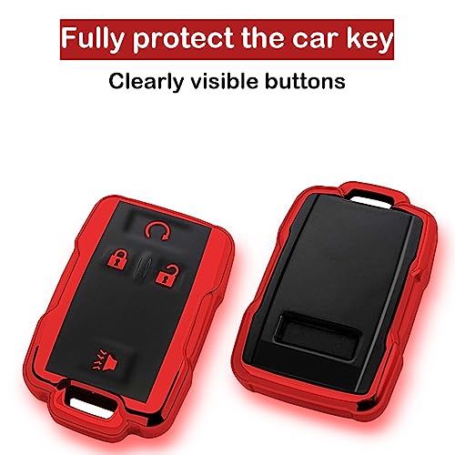 Kirsnda For Chevrolet Key Fob Cover Case With Keychain,Soft Tpu Key Shell/Skin,4-Buttons Fit Gmc Chevy Colorado Silverado Suburban Tahoe Silverado Remote Key Vehicle Accessories(Red) #TOP2