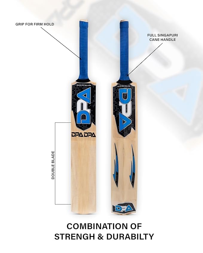 Image of Poplar Willow Cricket Bat Wooden Cricket Bat for Tennis Ball & Leather Ball Lightweight Durable Strong Bat Comfortable Grip Long Handle (Blue Bat Ball Cover 3)