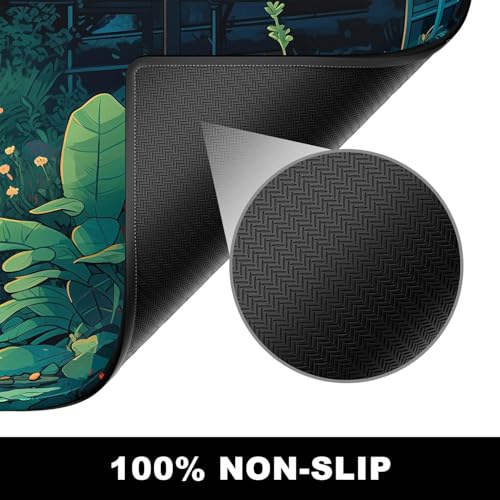 Image of Printed Gaming Mousepad - Premium Stitched Edges, Smooth Surface,Size 11x23 inches, Non-Slip Rubber Base - Ideal for Office & Gaming Setup (Art Lofi Flower Room)