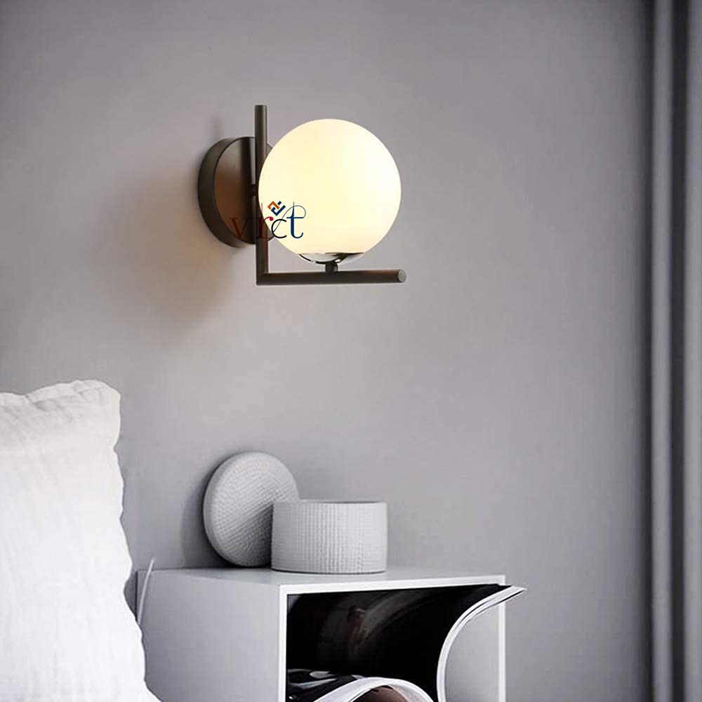 VRCT E27 Socket Glass Metal Ball Lampshade Wall Lamps For Corridor Stairs Bedroom Bedside (Gold), Corded Electric (B095YVP2CZ) Amazon Price History, Amazon Price Tracker