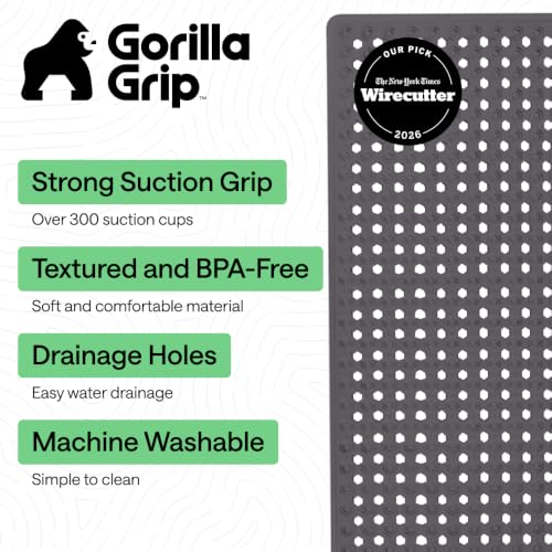 Image of GORILLA GRIP Bath Tub Shower Mat, Bathtub Floor Liner, 35x16 Charcoal