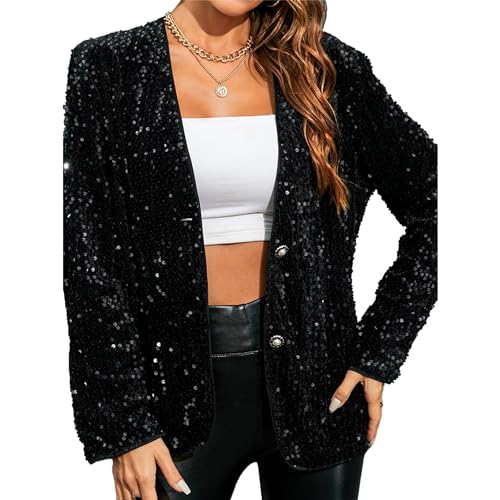 Anna-Kaci Women's Sparkle Sequins Blazer Jacket Open Front Casual Shiny Coat,3