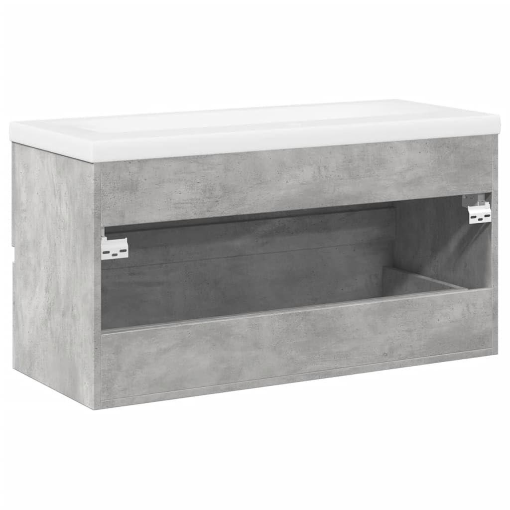 Set Mobili da Bagno 2 Pezzi Grigio Cemento 90 cm | Lavabo in ceramica bianco, truciolato resistente, montaggio a parete, ampio spazio portaoggetti