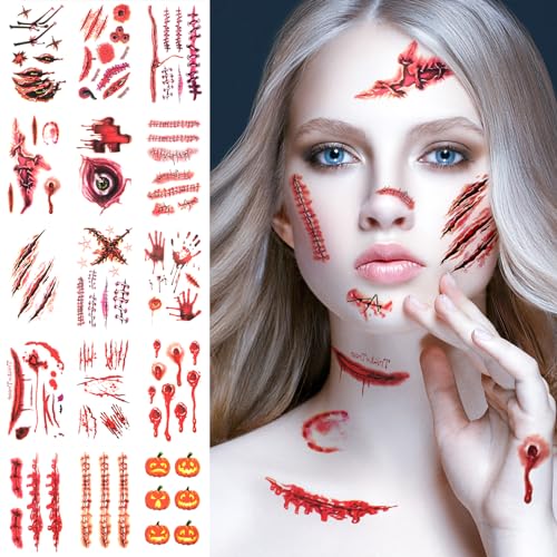 Vampire Costumes Accessories Zombie Make Up Temporary Tattoos Halloween Face Stickers Fake Scars and Wounds Makeup