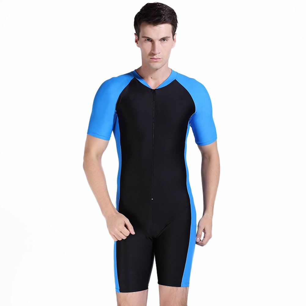 Sun Protection Swimsuit for Men Short Sleeve Rash Guard One-Piece Swim Surfing Suit (XXL(Weight:160lbs-180lbs), Blue)-image-16