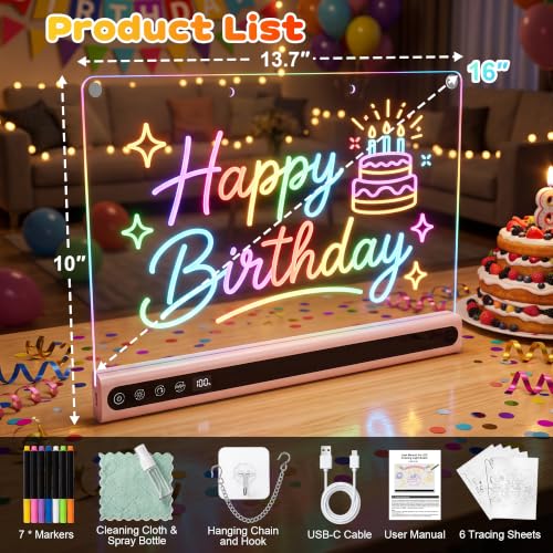 16 Inch LED Drawing Board for Kids Rechargeable Pink 5 Music Modes 14 Light Effects - image 6