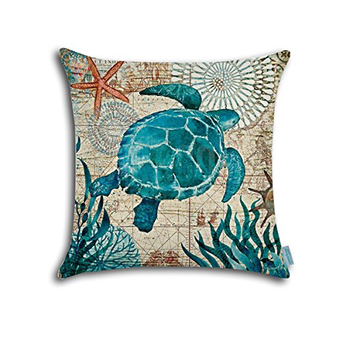 Carrie Home Nautical Pillows Decor Octopus/Seahorse/Whale/Turtle Decorative Throw Pillow Covers 18 X 18 Inch For Beach House, Set Of 4 #TOP4