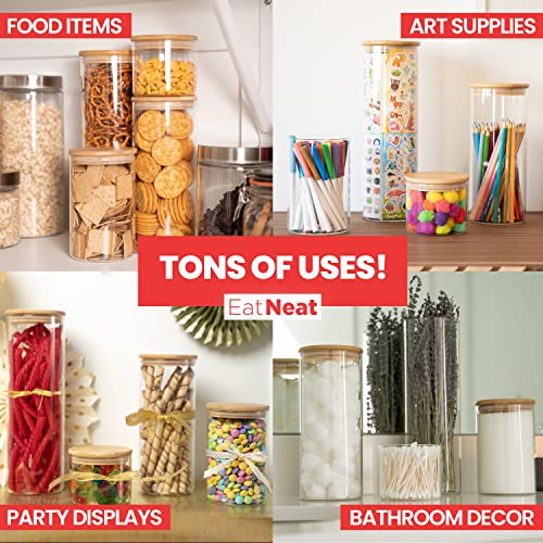 Image of EatNeat 4‑Piece Glass Canister Set with Airtight Bamboo Lids - Giftable Kitchen Storage - Tall Jar Fits Spaghetti - 74 /56 /36 /20 oz for Pantry, Dry Goods, Coffee, Snacks & More
