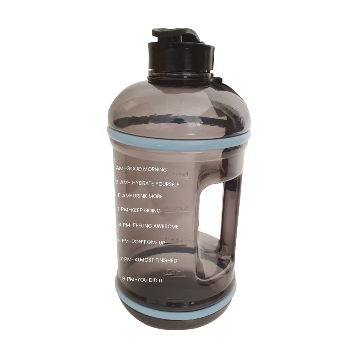Adeptna Transparent 2.2L Water Bottle Flip Cap With Timer Marker - Leakproof Bpa Free Daily Hydration Office Work Gym Fitness Athletic Sports For Camping Hiking