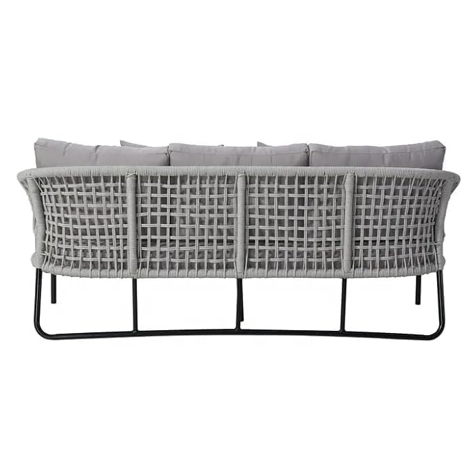 Image of LOCCUS Outdoor Patio Rope Furniture Set - 4-Seater Conversation Sofa Set with Cushions & Glass Coffee Table, Perfect for Garden, Terrace, and Backyard (Grey)