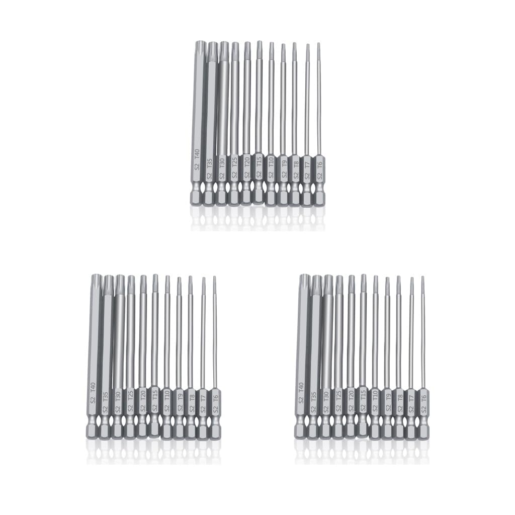 Lot de 11 embouts de tournevis à poignée hexagonale - Outils de vissage en alliage d'acier Torx - Travail du bois - Haute précision - 150 mm