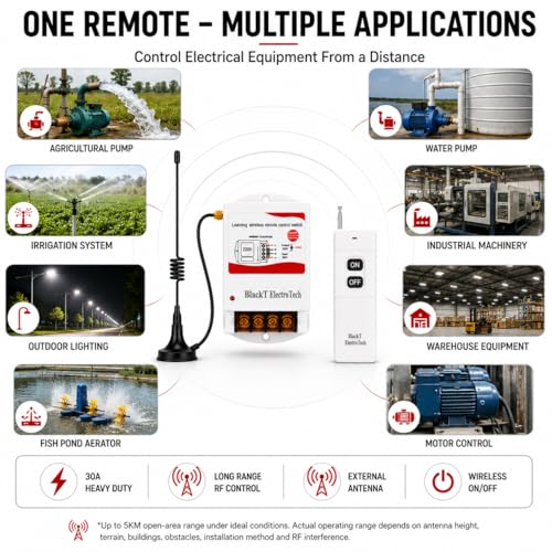 Image of Blackt Electrotech 230 Volt 30Amps Long Range Up to 5KM Remote Control Switch for Water Pump, Motor & Industrial EquipmentRF | Heavy Duty Remote ON /OFF Controller