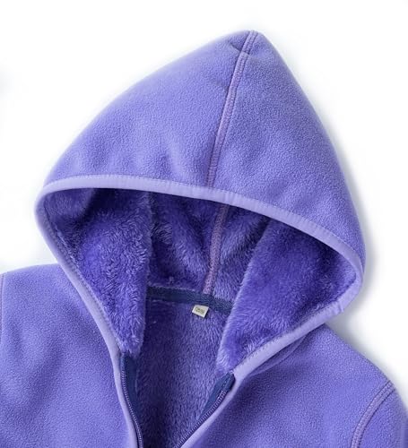 Image of Boys Girls Polar Fleece Jacket with Hood Toddler Coat 2-12 Years | Soft Full Sherpa Fleece Lining, Anti-Pilling, Mid-Weight, Easy Zip-Up, Hooded Design, Hand-Warm Pockets, Elastic Cuffs & Hem