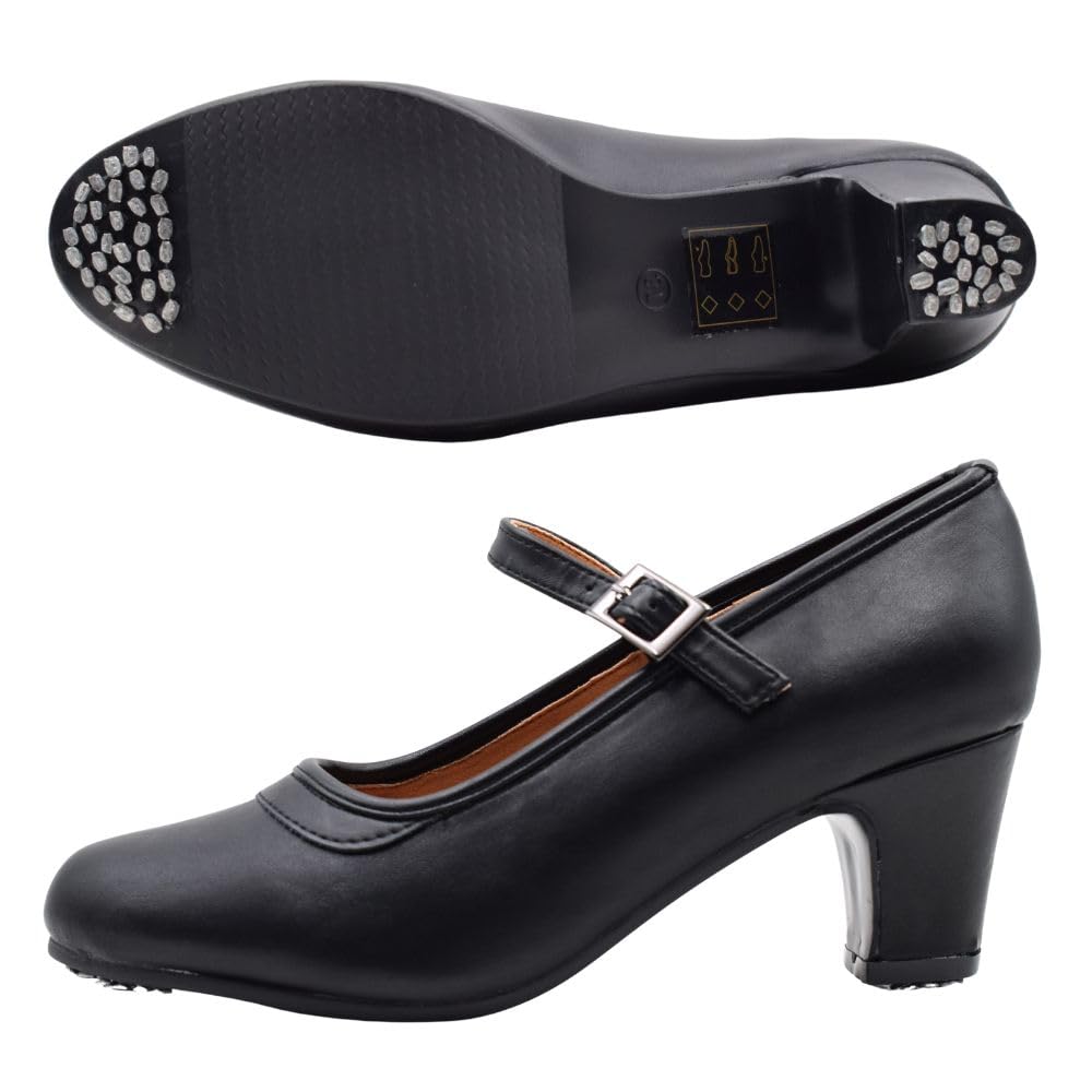 PASARELA - Zapatos de Baile Flamenco de Piel Vegana con Clavos para niña y Mujer Tallas 27 al 43 Color Negro Sintético