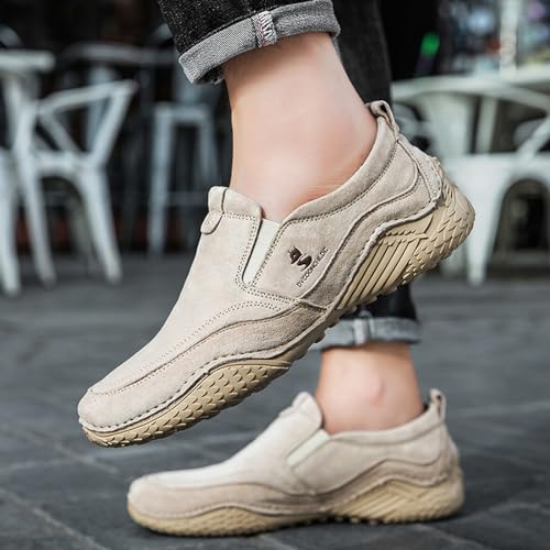 WENOREG Men's Italian Handmade Suede Slip-On Chukka Boots,Outdoor Non Slip Low Top Side Elastic Bands Breathable Casual Flats Driving Sneakers Soft Penny Boat Shoes Beck Ankle Boots 6