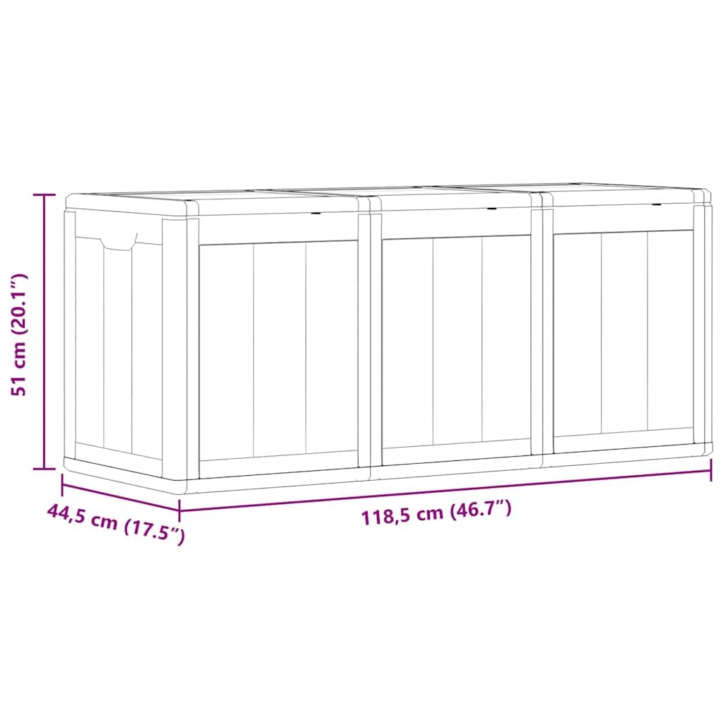 Baule da giardino da 270 l, in polipropilene, effetto legno, per cuscini, contenitore da giardino, per esterni, terrazza, balcone, funzione di organizzazione con coperchio
