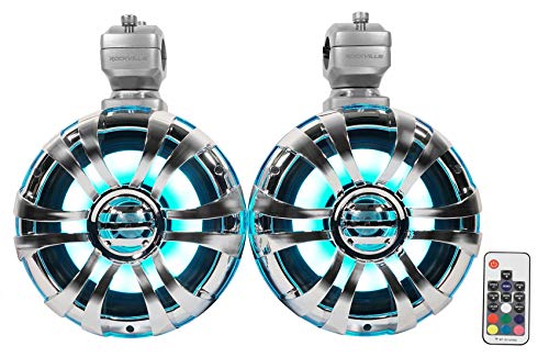 Image of Rockville WB65KLED 600W Peak /300W RMS Marine Wakeboard Tower Speakers Pair, 6.5 inch, Built-in LED Lights, 360 Degree Swivel, Waterproof, 4 Ohm, for Boats, Jeeps, and ATVs, 4-Piece