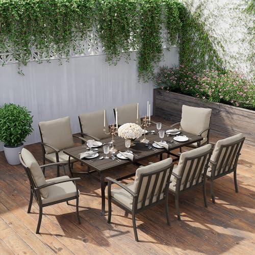 HAPPATIO Aluminum 9 Piece Patio Dining Set - Aluminum Outdoor Dining Set for 8, Patio Dining Table and Chairs Set, Patio Furniture with Table and Chairs (Black)