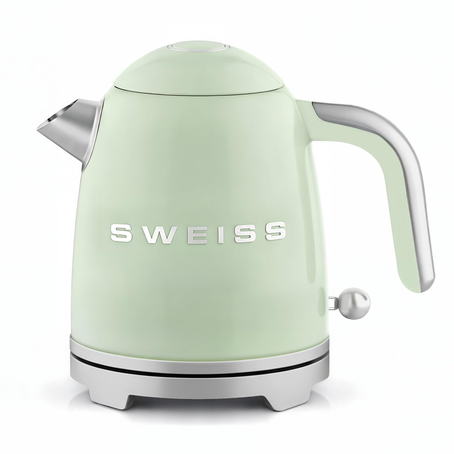 SWEISS - Hervidor eléctrico vintage KTS7, 1 L, acero inoxidable, compacto, 1200 W, practico, ebullición rápida, nivel de agua visible y graduado, apagado automático, base giratoria 360°, verde