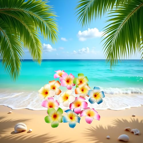 10 Piezas Pinzas para el Cabello con Flores Plumeria de Hawaii Coloridas miniatura 3