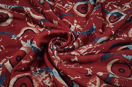 Image of Ethnics of Kutch Women's Ajrakh Modal Silk Natural Dye Hand Block Print Unstitched Kurta Fabric (For Lenght - Refer Bullet Point Below)