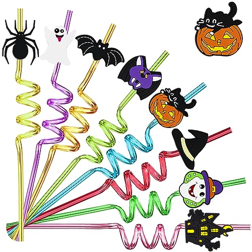 24 pitillos Halloween rizados reutilizables 8 diseños miniatura 1