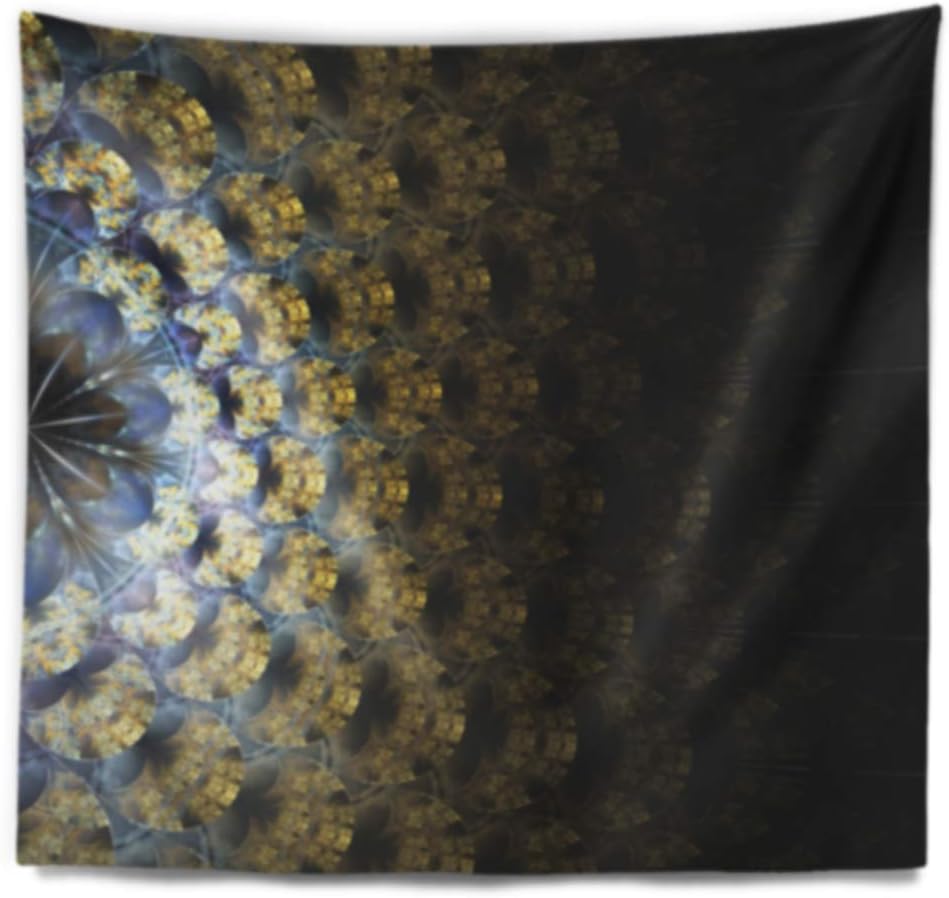 Designart ' Symmetrical Gold Fractal Flower' Abstract Tapestry Blanket Décor Wall Art for Home and Office, Created On Lightweight Polyester Fabric Large: 60 in. x 50 in