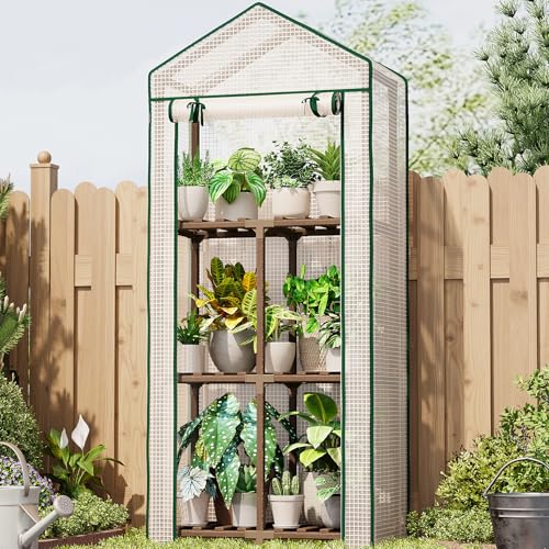 Bamworld Mini Greenhouse for Outdoor 3-Tierd Reusable Portable Warm House with PE Cover Compact Garden and Backyards Portable Rack with Sturdy Eucalyptus Frame Winter-Proof for Plant Protection