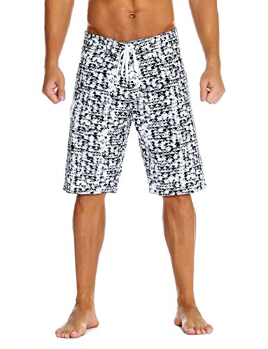 Nonwe Men's Swimwear Grid Printed Quick Dry Swim Shorts with Lining Black 30