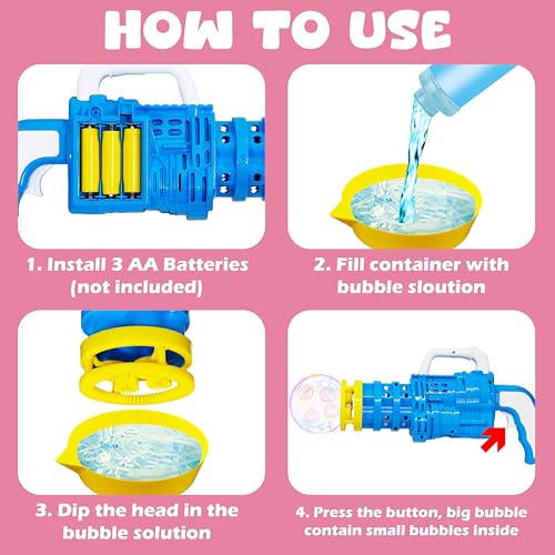 Image of VGRASSP Electric Dual Head Bubble Gun Toy for Kids - 2 Changeable Heads with Soap Solution, Bottle and Tray - Indoor and Outdoor Bubble Launcher for Boys and Girls - Color As Per Stock