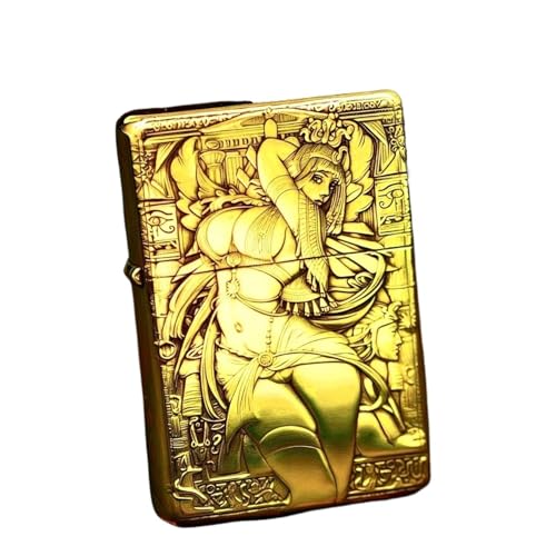 YHBNJIGW Briquet à kérosène Vintage gravé à Cinq Faces, réutilisable, meule à l'ancienne, Flamme Douce Coupe-Vent, Doublure remplaçable, briquets Portables en Laiton, Cadeau for Homme(Brass)